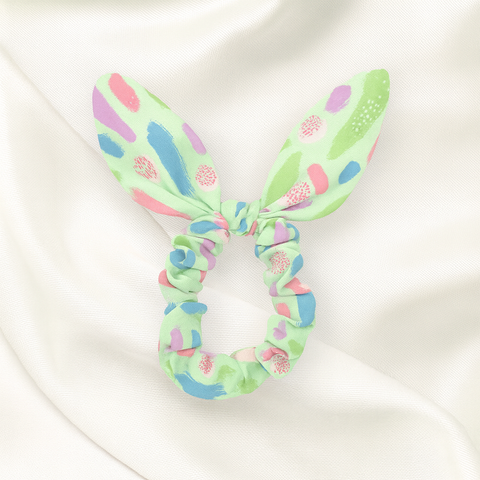 Green Abstract Bunny Ear Scrunchie