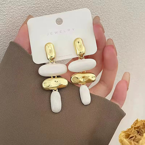 Elegant Gold & White Geometric Drop Earrings