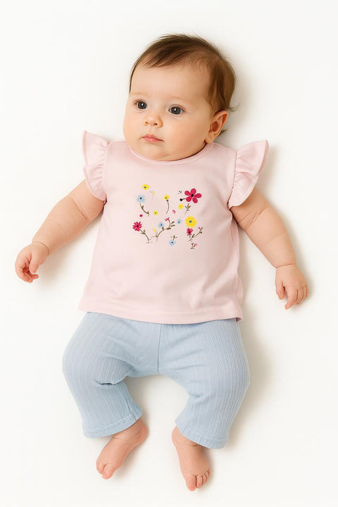 Blossom Dreams: Baby Girl Ruffle Sleeve Top & Soft Pants Set”