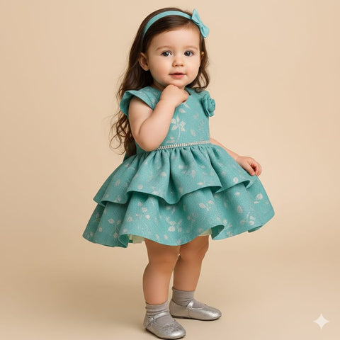 Girls Teal Floral Shimmer Dress