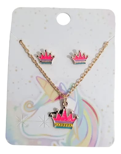 Pink Crown Necklace & Earring Set