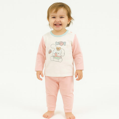 Baby White Fluffy Printed Sleeping Suit Full Sleeves