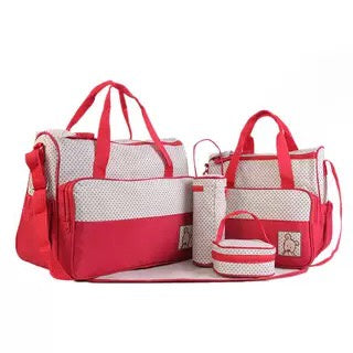 Baby 5 in 1 Baby Diaper bags, Waterproof Travel Bag - Red