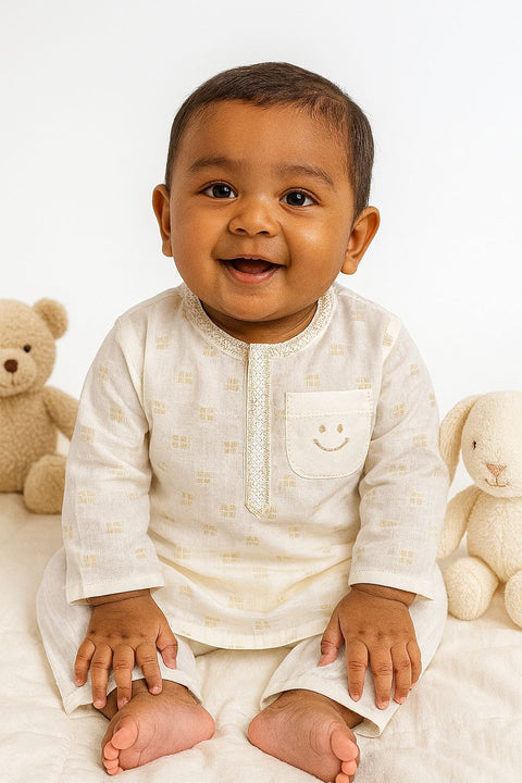 Cream Cotton Baby Kurta‑Pajama Set