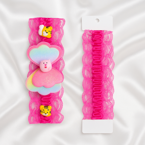 Cute Pink Lace Wristband With Animal Charms