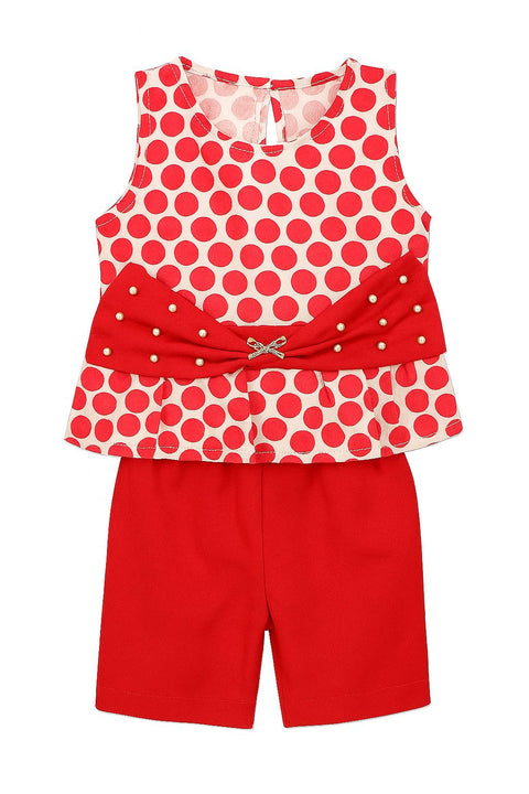 Red Polka Princess Set “ Girls' Sleeveless Bow Top & Shorts