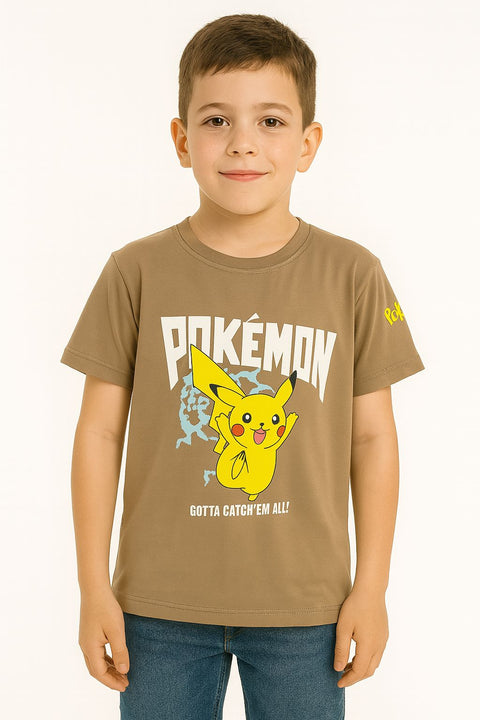 Boys' Brown Pokã©Mon T-Shirt Featuring Pikachu