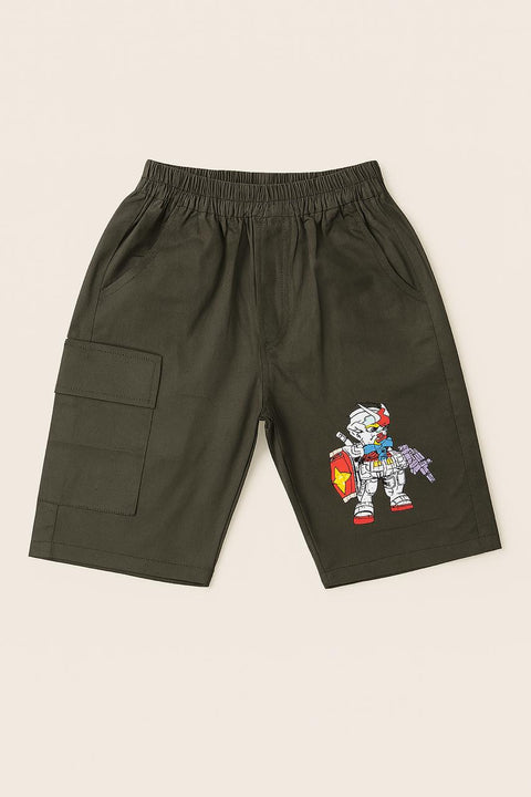 Robo Hero Cargo Shorts “ Olive Green Boys’ Summer Bottoms