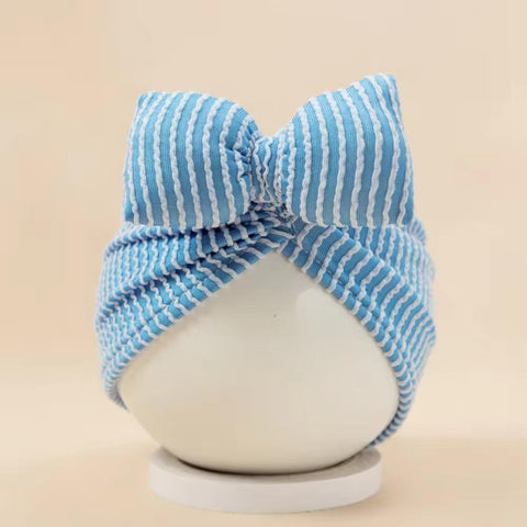 Sky Blue Ribbed Baby Turban With Bow