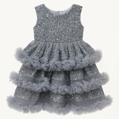Silver Sparkle Ruffle Party Frock