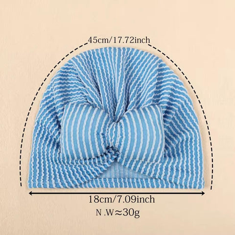 Sky Blue Ribbed Baby Turban With Bow
