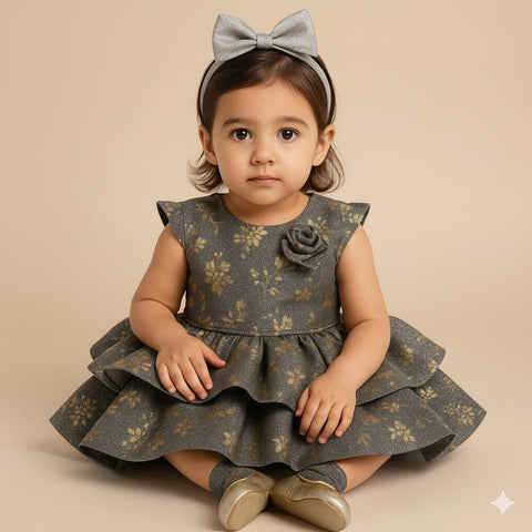 Girls Teal Floral Shimmer Dress